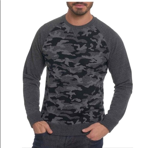 Robert Graham Mooers Camo Pullover Sweatshirt L Mens Crew Neck Cotton Gray Black - Picture 1 of 12